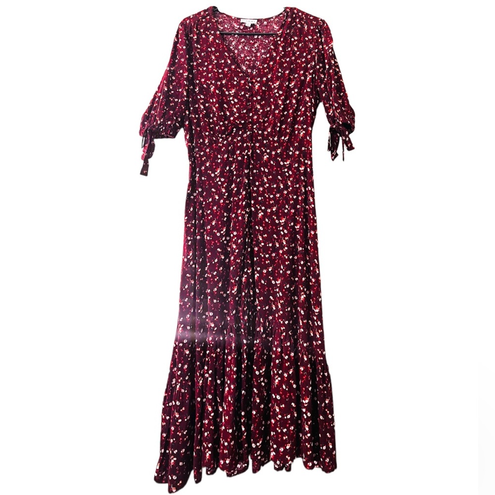 Burgundy Maxi Luxology Dress w/ floral print